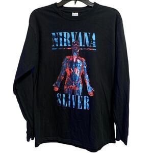 Nirvana Sliver Long Sleeve Band Shirt Black Graphic Tee Size M Gildan